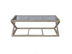"Mirage" Hamptons Style Solid Oak Timber Glass Top Coffee Table, Whitewashed Oak (RRP $1499)