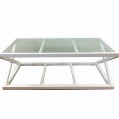 "Mirage" Hamptons Style Solid Oak Timber Glass Top Coffee Table, White (RRP $1499)
