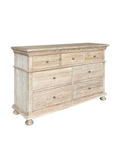 "South Hampton" Hamptons Style Solid Oak Timber 7 Drawer Chest, Whitewashed Oak 152cmW x 46cmD x 91cmH (RRP $2999)