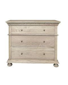 "South Hampton" Hamptons Style Solid Oak Timber 3 Drawer Tallboy, Weathered Oak 107cmW x 46cmD x 91cmH (RRP $2199)