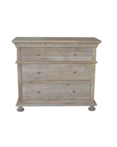 "South Hampton" Hamptons Style Solid Oak Timber 3 Drawer Tallboy, Whitewashed Oak 107cmW x 46cmD x 91cmH (RRP $2199)