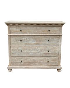 "South Hampton" Hamptons Style Solid Oak Timber 4 Drawer Tallboy, Whitewashed Oak 125cmW x 50cmD x 110cmH (RRP $2799)