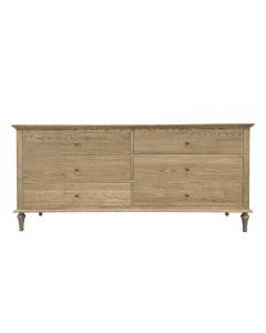 "Hampshire" Hamptons Style Solid Timber 6 Drawer Dresser, Weathered Oak 183cmW x 53cmD x 84cmH (RRP $2999)