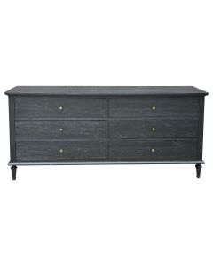"Hampshire" Hamptons Style Solid Timber 6 Drawer Dresser, Black 183cmW x 53cmD x 84cmH (RRP $2999)