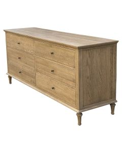 "Hampshire" Hamptons Style Solid Timber 6 Drawer Dresser, Dark Oak 183cmW x 53cmD x 84cmH (RRP $2999)