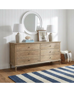 "Hampshire" Hamptons Style Solid Timber 6 Drawer Dresser, Dark Oak 183cmW x 53cmD x 84cmH (RRP $2999)