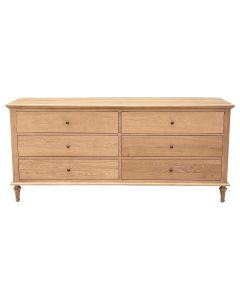 "Hampshire" Hamptons Style Solid Timber 6 Drawer Dresser, Natural Oak 183cmW x 53cmD x 84cmH (RRP $2999)