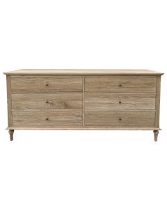 "Hampshire" Hamptons Style Solid Timber 6 Drawer Dresser, Whitewashed Oak 183cmW x 53cmD x 84cmH (RRP $2999)