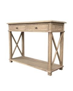 "Noosa" Hamptons Style Solid Timber Hall Table Weathered Oak, 110cmW x 40cmD x 80cmH (RRP $1499)