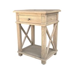 "Noosa" Hamptons Style Solid Timber Side Table, Weathered Oak, 50cmW  x 40cmD x 65cmH (RRP $899)
