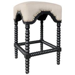 "Bobbin" Hamptons Style Linen Fabric & Oak Timber Barstool, Black & Oatmeal (RRP $699)