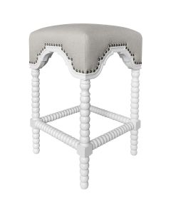 "Bobbin" Hamptons Style Linen Fabric & Oak Timber Barstool, White & Oatmeal (RRP $699)