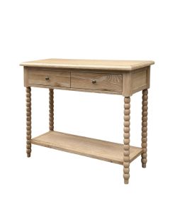 "Bobbin" Hamptons Style Timber Hall Console Table Whitewashed Oak, 110cmW x 40cmD x 80cmH (RRP $1499)
