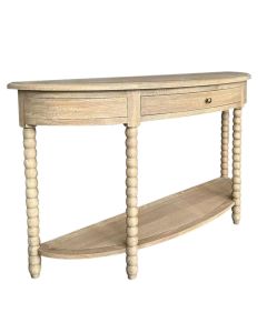 "Bobbin" Hamptons Style Timber Curved Hall Console Table Weathered Oak, 140cmW x 42cmD x 80cmH (RRP $1899)