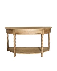 "Bobbin" Hamptons Style Timber Curved Hall Console Table Natural Oak, 140cmW x 42cmD x 80cmH (RRP $1899)