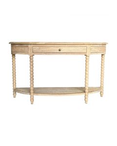 "Bobbin" Hamptons Style Timber Curved Hall Console Table Whitewashed Oak, 140cmW x 42cmD x 80cmH (RRP $1899)