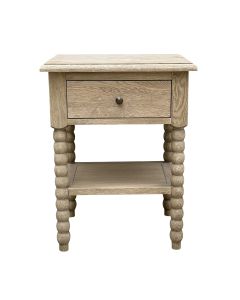 "Bobbin" Hamptons Style Solid Timber 1 Drawer & Shelf Bedside Table, Weathered Oak 50cmW x 40cmD x 65cmH (RRP $899)