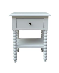 "Bobbin" Hamptons Style Solid Timber 1 Drawer & Shelf Bedside Table, White 50cm x 40cm x 65cmH (RRP $899)