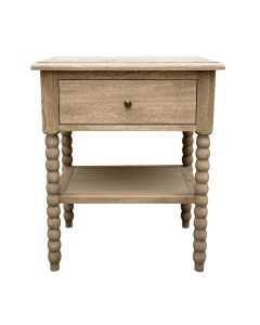 "Bobbin" Hamptons Style Solid Timber 1 Drawer & Shelf Bedside Table, Weathered Oak 60cm x 49cm x 71cmH (RRP $999)