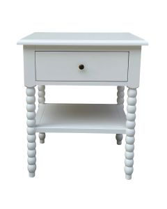 "Bobbin" Hamptons Style Solid Timber 1 Drawer & Shelf Bedside Table, White 60cm x 49cm x 71cmH (RRP $999)