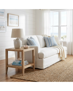 French Contemporary Side Table Whitewashed Oak, 50cmW x 50cmD x 55cmH (RRP $599)