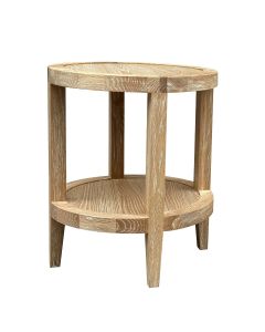 French Contemporary Round Side Table Whitewash Oak, 46cm x 46cm x 55cmH (RRP $599)