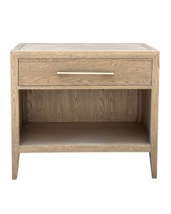"Lilianfels" French Contemporary One Drawer Oak Bedside Table Weathered Oak, 80cmW x 50cmD x 71cmH (RRP $1399)