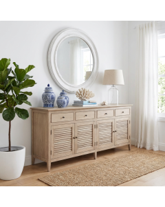 "Plantation" Hamptons Style 4 Door Buffet Sideboard Weathered Oak, 200cm x 48cm x 85cmH (RRP $3699)