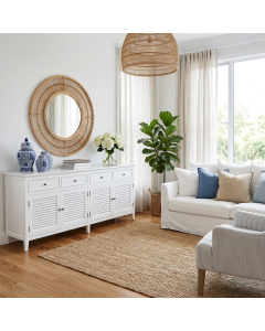 "Plantation" Hamptons Style 4 Door Buffet Sideboard White, 200cm x 48cm x 85cmH (RRP $3699)