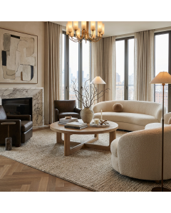 French Contemporary Round X Base Coffee Table Weathered Oak, 90cmDia x 42cmH (RRP $1499)