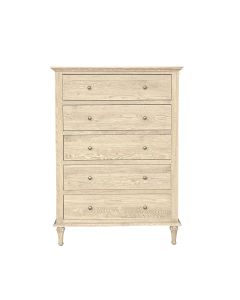 "Hampshire" Hamptons Style Timber 5 Drawer Tallboy Weathered Oak, 91cmW x 50cmD x 127cmH (RRP $2499)