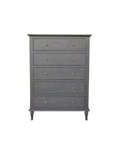 "Hampshire" Hamptons Style Timber 5 Drawer Tallboy Black Oak, 91cmW x 50cmD x 127cmH (RRP $2499)