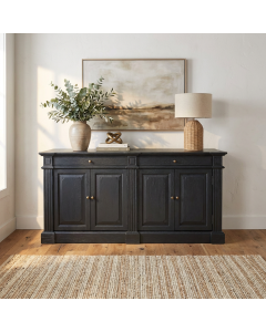 "Monterey" Hamptons Style 4 Door 2 Drawer Buffet Sideboard Black, 160cmW x 43cmD x 80cmH (RRP $3499)