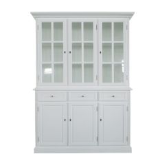 "Mosman" Hamptons Style Timber 3 Door Display Cabinet White, 165cmW x 48cmD x 226cmH