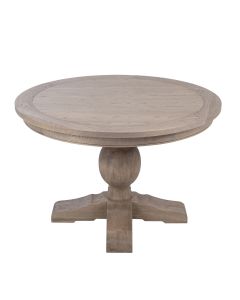 "Bordeaux" Hamptons Style Round Dining Table with Pedestal Base Weathered Oak, 120cm (RRP $2999)