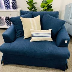 "Somerset" Hampton Style Fabric 1.5 Seater Occasional Chair Armchair Feather Filled with Removable Covers, Navy (RRP $2499)
