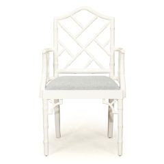 "Nantucket" Hamptons Style Chippendale Carver Dining Chair, White Duck Egg Cushion