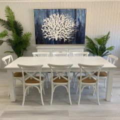 "Cove" Coastal Style 9 Piece Dining Package 220x100cm Hardwood Timber Dining Table + 8 Noosaville Chairs