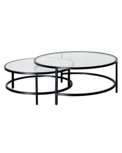 "Duo" Marble Glass Coffee Tables Set of 2 W95 × D95 × H40 CM Black (RRP $2499)