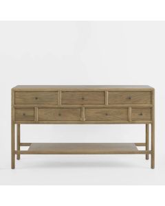 "Cambridge" Premium Quality 7 Drawer Console Table, Natural Elm H91 x W160 x D45.5 CM (RRP $2999)