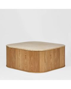 "Travertine Oak" Coffee Table W90 × D90 × H38 CM Beige (RRP $1699)