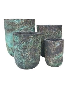 "Ancient U Planter Set 4" W55 × H64 / W45 × H54 / W36 × H44 / W28 × H36 cm Midnight Green (RRP $799)