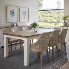 "Jefferson" Hamptons Style Solid Hardwood Timber Dining Table + 6 Coral Bay Rattan Chairs (RRP $3499)