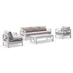 "Montego Bay" Hamptons Style Outdoor Aluminium 4 Piece 3+1+1 Seater Lounge Setting with Sunbrella Cushions