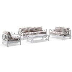 "Montego Bay" Hamptons Style Outdoor Aluminium 4 Piece 3+2+1 Seater Lounge Setting with Sunbrella Cushions