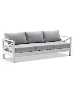 "Montego Bay" Hamptons Style Outdoor Aluminium 3 Seater Lounge, White with Olefin Grey Cushions (RRP $2499)