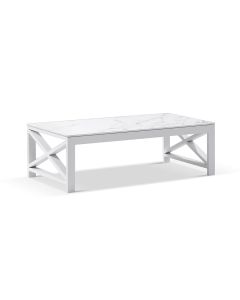 "Montego Bay" Hamptons Style Outdoor Aluminium Coffee Table White, 130cmx70cmx42cmH (RRP $1499)