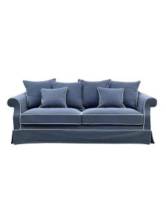 Avalon Hamptons 3 Seat Sofa Navy Blue White Piping, W 226cm D 96cm H 81cm (RRP $3299)