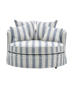 Noosa Hamptons Snuggle Chair Blue Sky Stripe, L 135cm W 135cm H 80cm (RRP $2999)