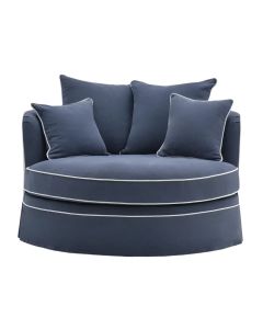 Noosa Hamptons Snuggle Chair Navy with White Piping, L 135cm W 135cm H 80cm (RRP $2999)